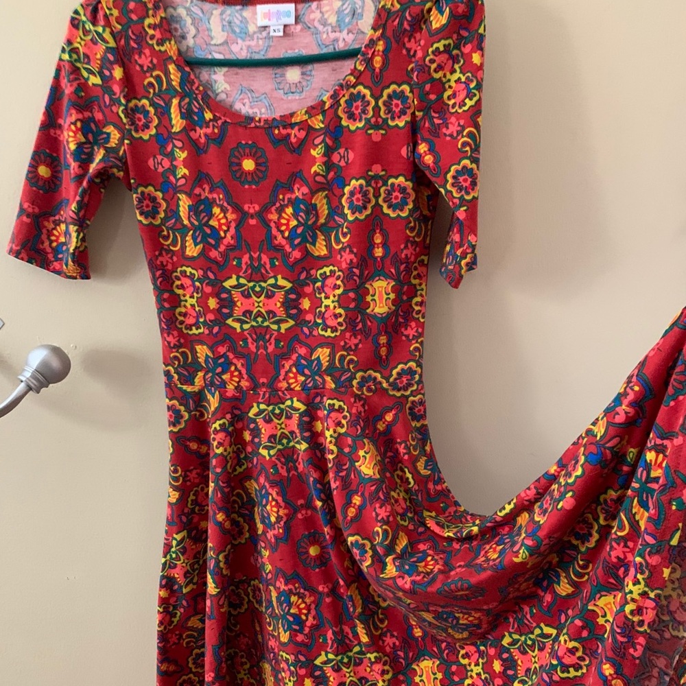 Lularoe Nicole Dress XS floral mandala print